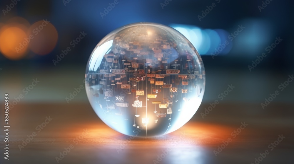 Poster neural networks for artificial intelligence data mining business analysis reflected in a crystal bal