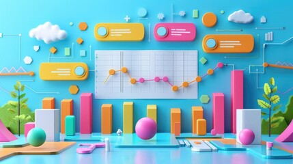 Obraz premium Development roadmap flat design front view progress 3D render Splitcomplementary color scheme