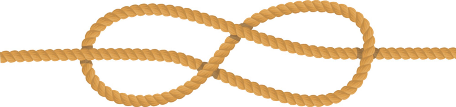 Infinity knot made rope realistic design graphic element. Tan rope forming endless loop symbol concept illustration. Continuous twist figure eight knot made braided digitally rendered