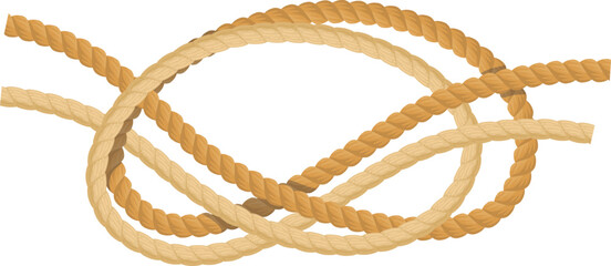 Twisted beige rope intricate knot isolated white background. Complex beige braided rope nautical theme illustration. Detailed knot marine equipment graphic design © Seahorsevector