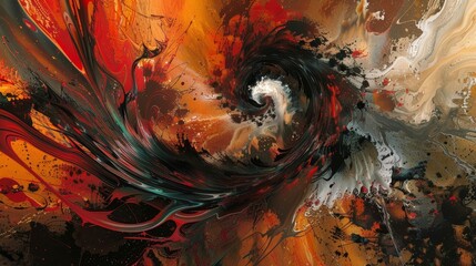 Swirling vortexes and abstract forms in vibrant reds and oranges dynamic excitement