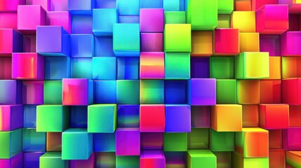 Vibrant Rainbow Cube Wall