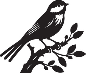 Elegant Bird on Branch Silhouette Vector | Minimal Black and White Nature Illustration for Logo, Tattoo, and Design Use