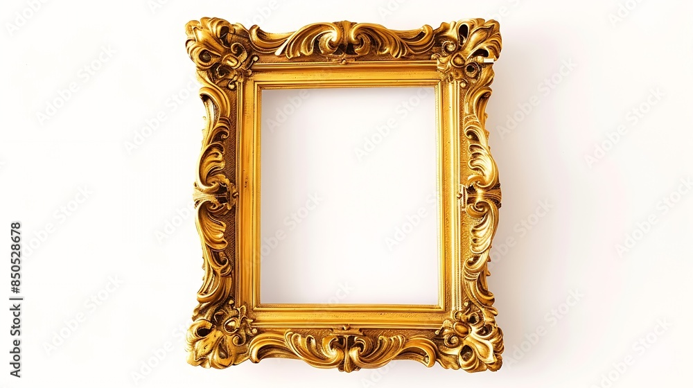 Poster gold picture frame isolated over white background : generative ai