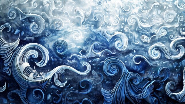 Swirling blue and silver patterns evoking magic of snowy winter night