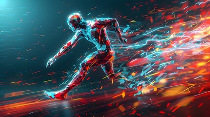 Dynamic Geometric Runner in Vibrant Urban Setting