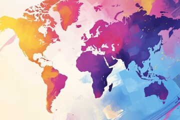 Naklejka premium Colorful Watercolor World Map Illustration