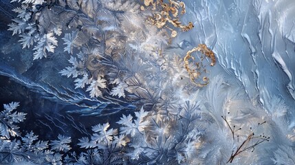 Obraz premium Icy textures and frost patterns silver and gold winter wonderland