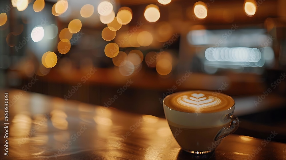 Poster blurred images of the coffee shop cafe interior background and lighting bokeh : generative ai