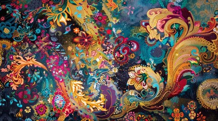 Swirling colors and patterns marketplace with exotic treasures