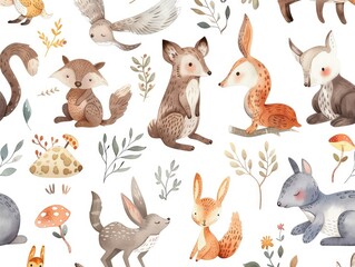 Enchanting Forest Creatures - Whimsical Watercolor Vector Illustration with Unique Traits and Vibrant Colors
