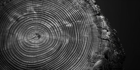 Close-up of Tree Rings in Black and White