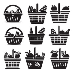  Abstract basket of food icon, grocery shopping, special offer, Shopping Basket, vector silhouette icon design.