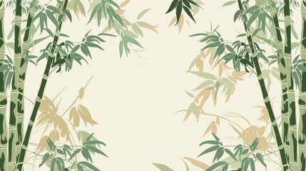 Bamboo border, muted greens, flat design, repeating pattern