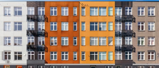 Fototapeta premium A charming European building facade featuring ornate windows and a balcony, blending traditional design with the allure of an old-world city atmosphere