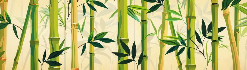 Fototapeta premium Bamboo grove, warm hues, flat design