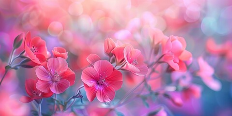 Fototapeta premium Pink Flowers Blooming in Soft Sunlight