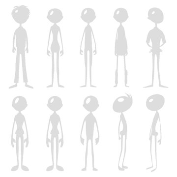 Stylized Cartoon Figure Silhouettes: Diverse Body Shapes, Front & Side Views