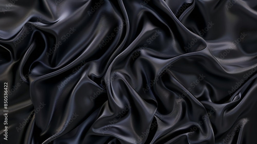 Aufkleber Black gray satin dark fabric texture luxurious shiny that is abstract silk cloth panorama background with patterns soft waves blur beautiful : Generative AI