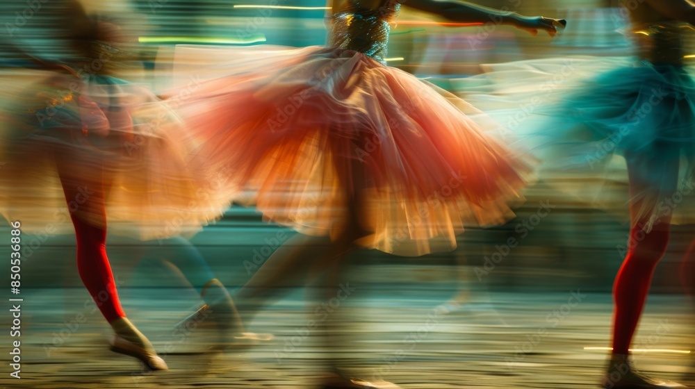 Poster blurred forms of tutus and tights blending together in a beautiful symphony.