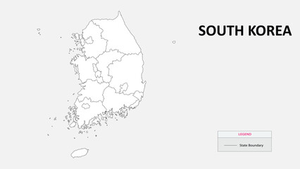 South Korea Map. State map of South Korea. Administrative map of South Korea with states names in outline.