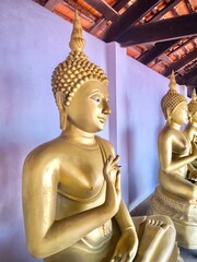 Golden Buddha statue in Phra Borommathat Sawi Temple.