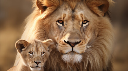 Obraz premium Serengeti Lion and Cub at Dusk