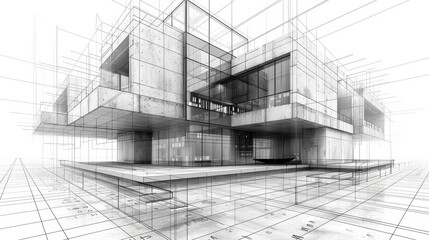 Abstract Architectural Sketch of Modern Asymmetric Building Design