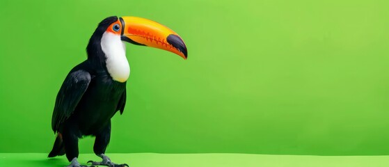 Naklejka premium A wild toucan, known for its distinctive beak and vivid plumage, thriving in the lush, tropical landscapes of Brazil. Symbolizes biodiversity and natural splendor