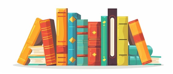 A illustration of organized row of books in a school library, offering a wealth of information and imagination. Encourages academic pursuits and intellectual growth