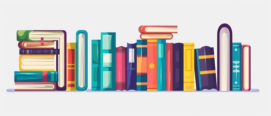 A illustration of organized row of books in a school library, offering a wealth of information and imagination. Encourages academic pursuits and intellectual growth