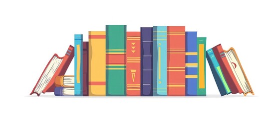 A illustration of organized row of books in a school library, offering a wealth of information and imagination. Encourages academic pursuits and intellectual growth