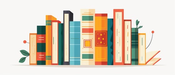 A illustration of organized row of books in a school library, offering a wealth of information and imagination. Encourages academic pursuits and intellectual growth