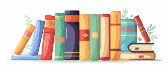 A illustration of organized row of books in a school library, offering a wealth of information and imagination. Encourages academic pursuits and intellectual growth