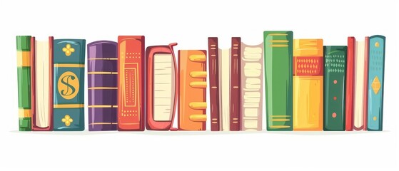 A illustration of organized row of books in a school library, offering a wealth of information and imagination. Encourages academic pursuits and intellectual growth