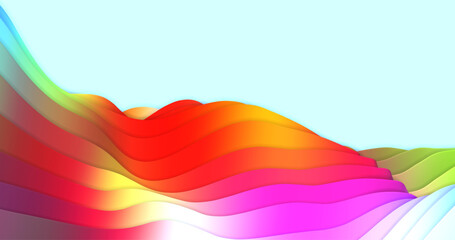 Colorful abstract background with rainbow wavy line with light blue sky in the background, smooth gradients, abstract painting, vector illustration.