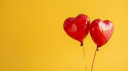 A red shape of two heart balloon yellow background