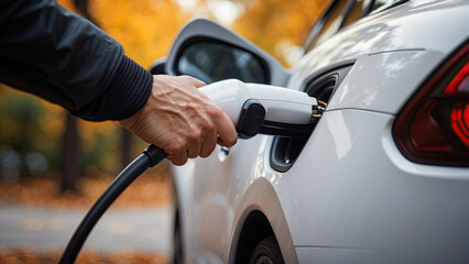 Charging electric or EV car at the charging station. Generated with Ai
