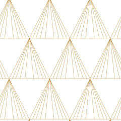 Abstract geometric pattern with triangle, lines and stripes on white background. A seamless vector background. Graphic modern pattern. White and gold pattern.