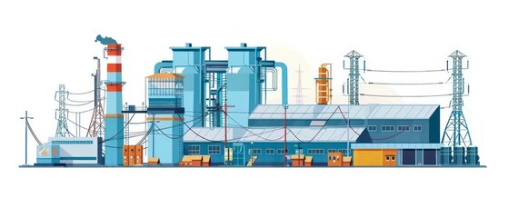 Obraz premium industrial factory with chimneys emitting gas, symbolizing urban development and environmental impact, design illustration
