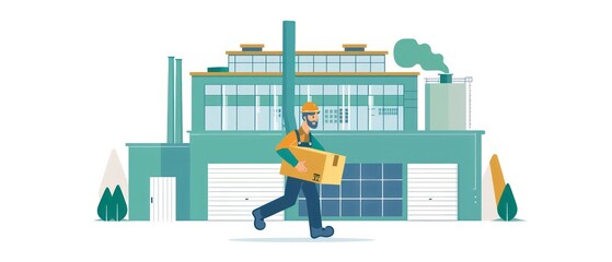 Obraz premium An illustration of a delivery worker in an urban setting, symbolizing efficient delivery services and connectivity between homes and businesses