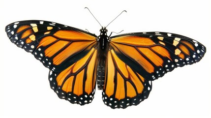Naklejka premium Monarch butterfly displaying its colorful wings against a white backdrop