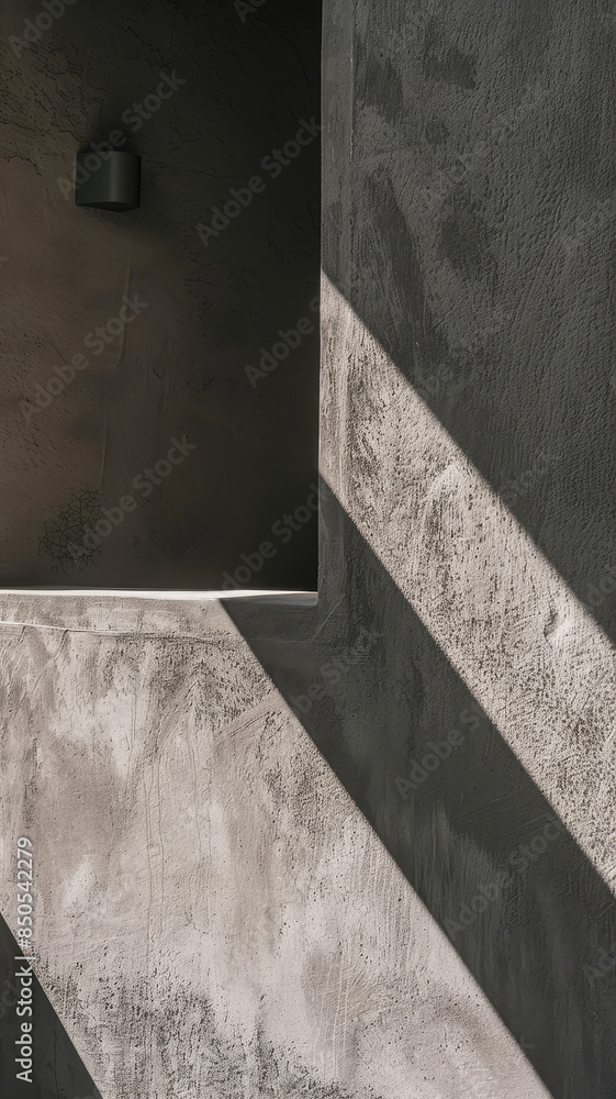 Poster concrete wall with diagonal light - a concrete wall with a rough texture is illuminated by diagonal 