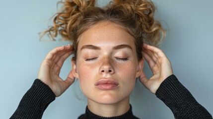 Calm Woman With Closed Eyes in Relaxation Pose with Hands Near Head