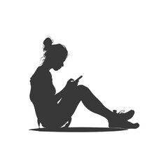 silhouette woman playing smartphone while sitting black color only