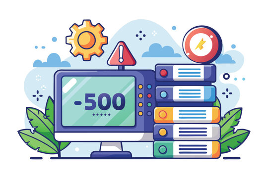 computer error -500, server, gear, warning clip art preview