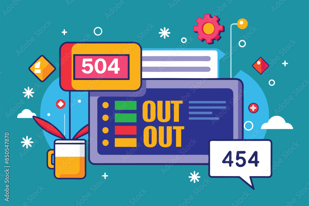 Poster a colorful illustration depicting a digital display with a message out of service and error codes 50