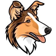 adorable Collie dog head portrait, emphasizing its fluffy fur and friendly gaze, ideal for illustrations and pet-related designs