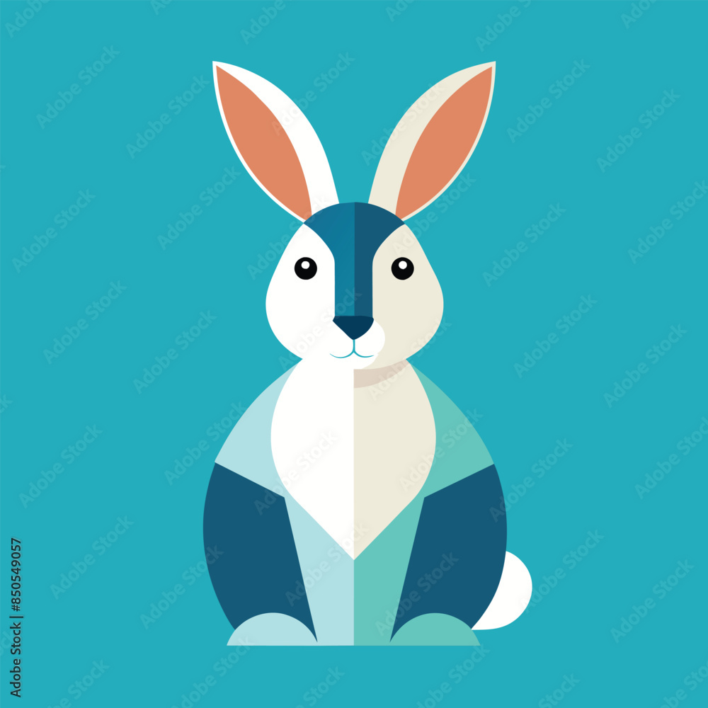 Sticker a simple, geometric illustration of a rabbit sitting on a blue background, a minimalist vector illus