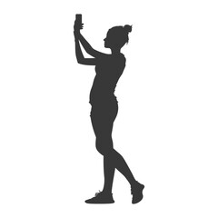 silhouette woman taking selfie photo on smartphone  with poses